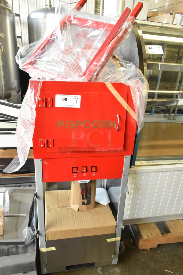 Carnival King 382PM1360 metal commercial 12 oz. popcorn machine, new with scratches and dents, 120V, 1 phase, red finish.