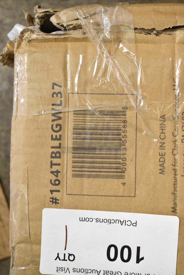 Damaged box containing a brand new Lancaster Table & Seating 164TBLEGWL37 bar height table base in rustic walnut finish.