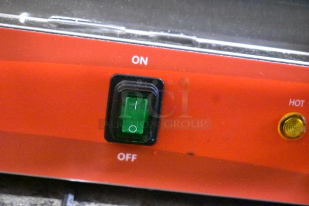 Avantco 177PG400S Panini Grill power switch, marked On/Off, with indicator light. Stainless steel, 120V, 2023 model.