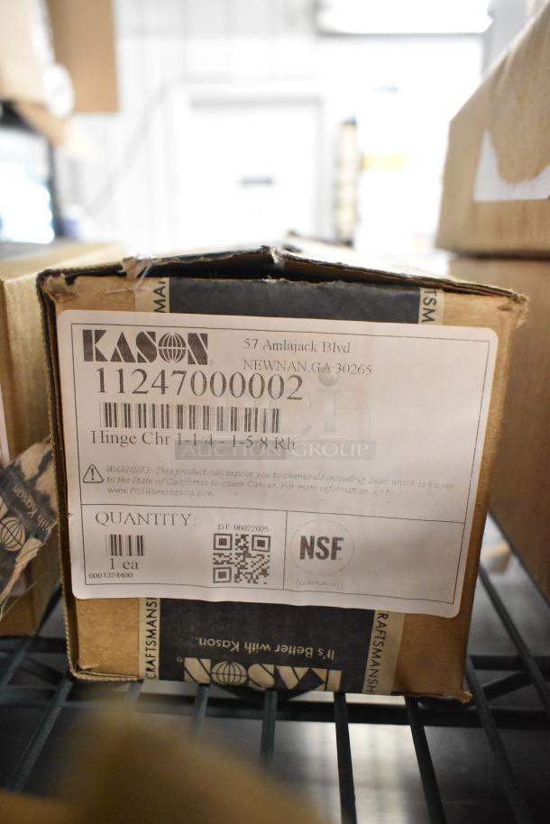 Kason door hinge box, item number 11247000002, new condition, NSF certified. Contains one hinge, 1-1/4 to 1-5/8 RH.