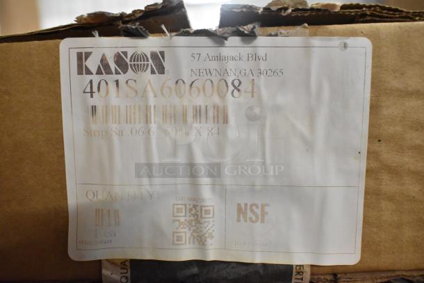 Kason product box with label, SKU 401SA6060084, showing address, QR code, and NSF certification. Box condition: slightly worn.