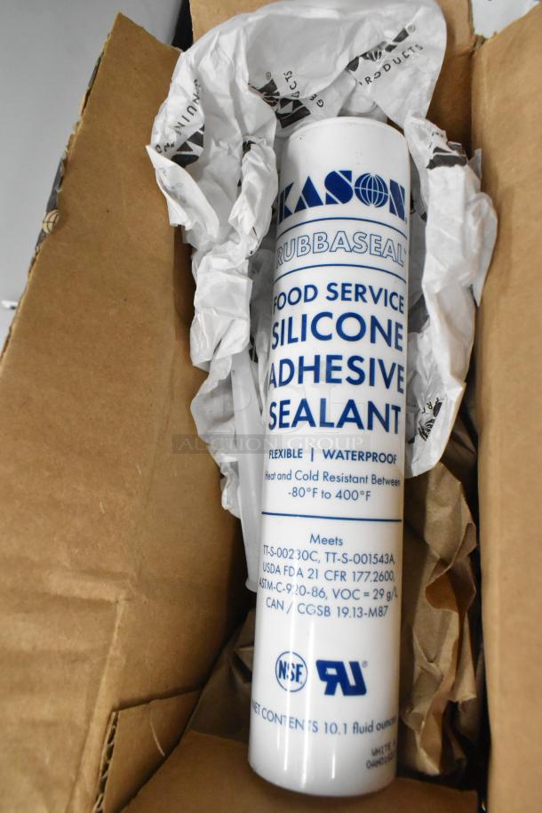 Kason silicone adhesive sealant in original packaging. Features flexible, waterproof use; meets various compliance standards.