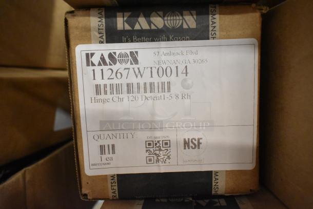 Kason box labeled "11267WT0014" with NSF mark, includes hinge Chr 120 Detent 1-5/8 Rh, new scratch and dent condition.