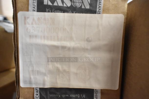 Kason product label on box showing barcode and brand logo for auction lot including new caulk and door handle.