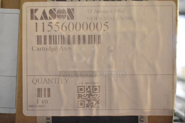 Label on Kason package with part number 11556000005, referencing a Cartridge Assy, located in Newnan, GA. Quantity: 1.