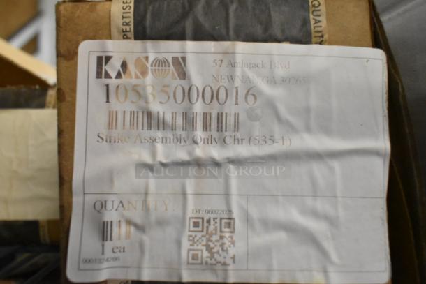 Label of Kason strike assembly with item code 10535000016. Indicates quantity of 1 piece. New, scratch and dent condition.
