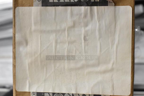 Cardboard package with a blank white label, part of a lot including Kason door catch and strike, new but scratch and dent condition.