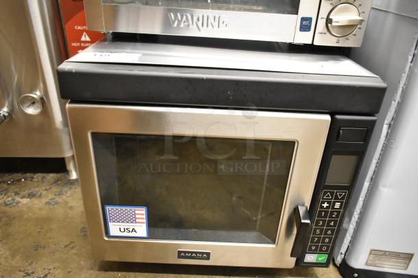 2025 Amana RC22S2 stainless steel commercial microwave, scratch and dent, with push button controls, 208/240V. Made in USA.