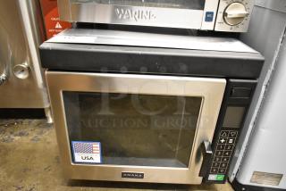 BRAND NEW SCRATCH AND DENT! 2025 Amana RC22S2 Heavy Duty Stainless Steel Commercial Microwave Oven with Push Button Controls. 208/240 Volts. - Item #1226641