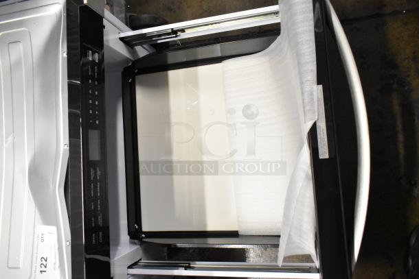 BRAND NEW 2025 KoolMore KM-MD-1SS stainless steel microwave drawer with visible control panel, flat bottom, 1.2 cu. ft., wall-mounted.