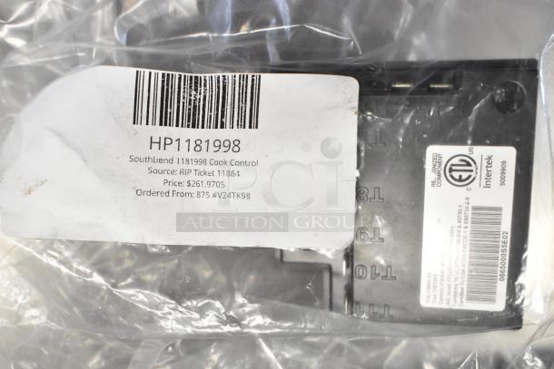 Alt text: New Southbend HP1181998 Cook Control in original packaging; label shows barcode and price $261.97.