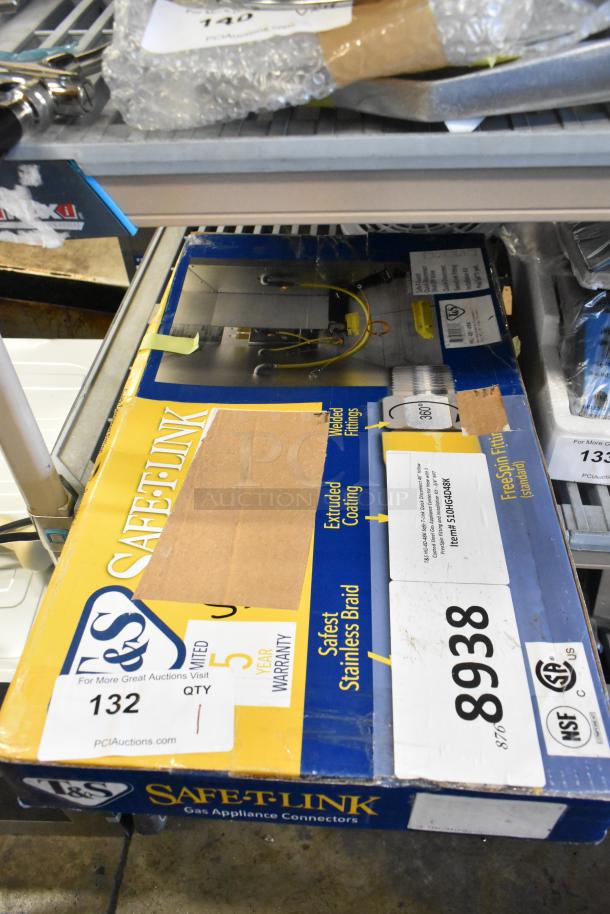 Brand new T&S HG-4D-48K Safe-T-Link 48" yellow gas connector hose with FreeSpin fitting, installation kit, 3/4" NPT.