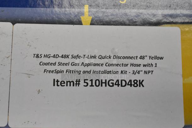 BRAND NEW 510HG4D48K T&S Quick Disconnect 48" Yellow Steel Gas Hose with FreeSpin Fitting, Installation Kit, 3/4" NPT.