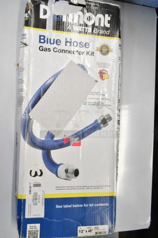 Brand new Dormont 1650KIT48 gas connector kit, 48" length, 1/2" diameter. Includes SnapFast®, 2 elbows, restraining cable. Minor box damage.