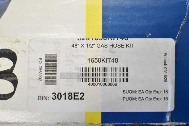 Brand new Dormont 1650KIT48 gas connector kit, 48" long, 1/2" diameter, includes two elbows, restraining cable. Scratch and dent.
