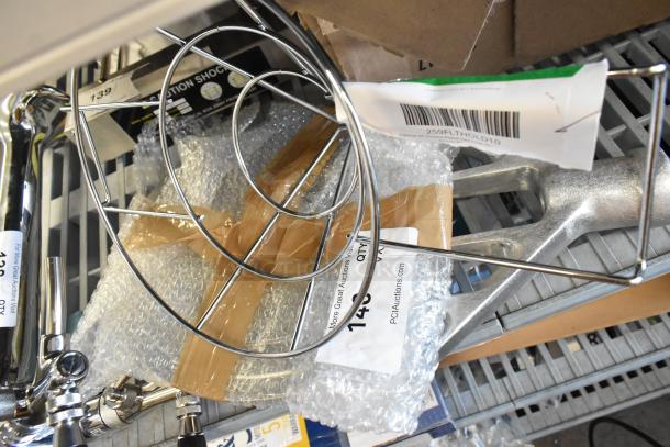 4 new items: Fryclone 10" steel filter holder, Hobart knife cover, Hobart aluminum beater. Includes tags and packaging.