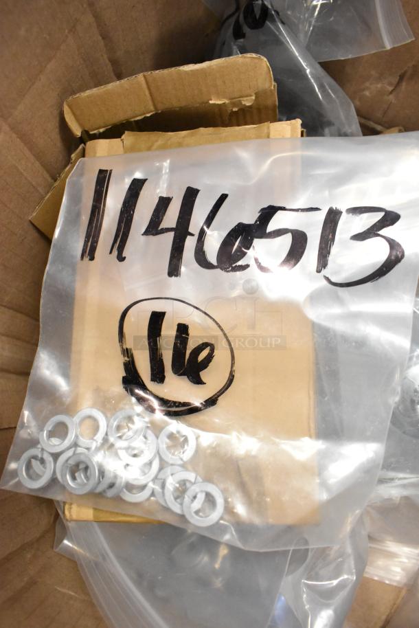 Plastic bag with metal washers marked "1146513" and "16" in black marker; part of scratch and dent lot.