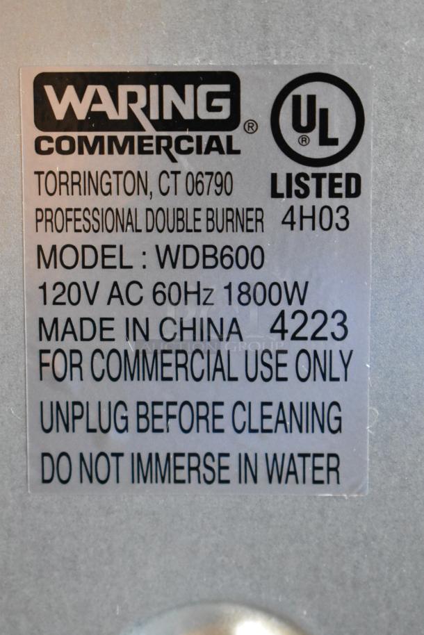 Waring WDB600 Double Burner, commercial use, 2023 model. New with scratches and dents. 120V, 1 phase, 1800W.
