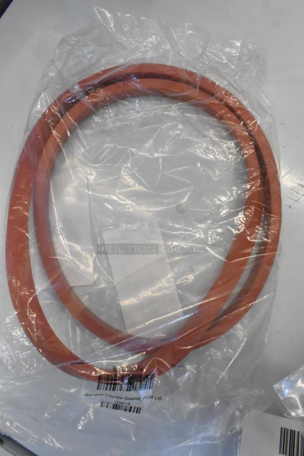 Brand new BKI G0026 lid gasket in packaging, labeled "Bonded Silicone Gasket, FKM Lid," ideal for equipment sealing.