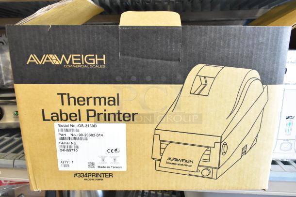 BRAND NEW SCRATCH AND DENT AvaWeigh Thermal Label Printer for scales, model OS-2130D, includes labels, made in Taiwan.