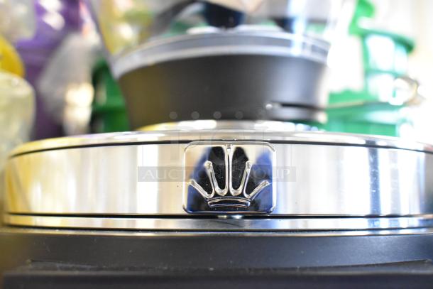 Brand new Mahlkonig E65T GBS Black Espresso Grinder with scratch and dent; metal body, 2.6 lb capacity, 120V, crown logo visible.