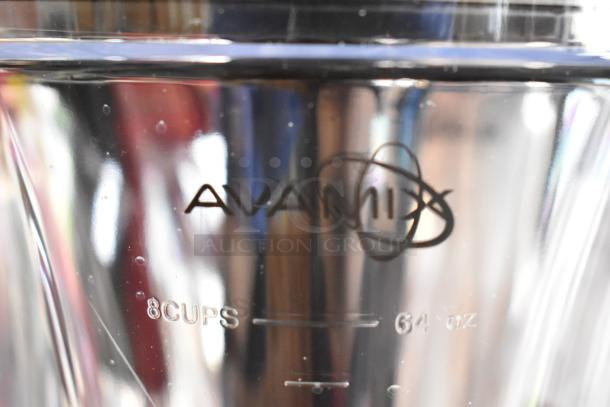 BRAND NEW AvaMix Poly Clear Blender Pitcher, 64 oz with minor scratches, logo and measurement markings visible.