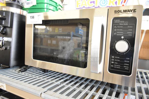 Brand new Solwave 180MW1000D stainless steel commercial microwave with dial control. Scratch and dent, 120V, 1 Phase.