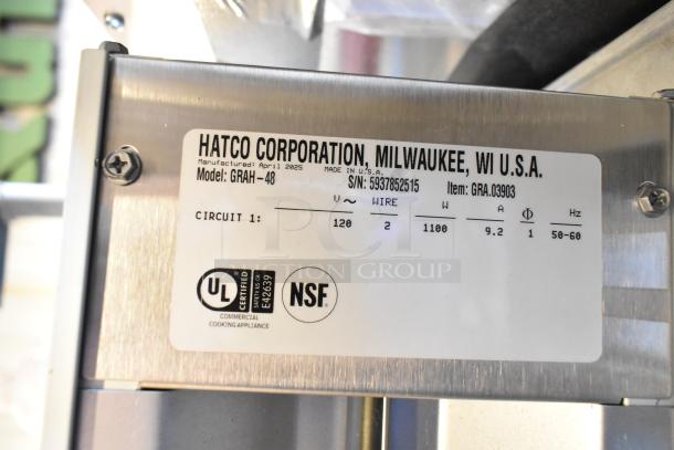 Hatco GRAH-48 Infrared Food Warmer, 48-inch, 120V, 1 Phase, shown with UL and NSF certifications on label.