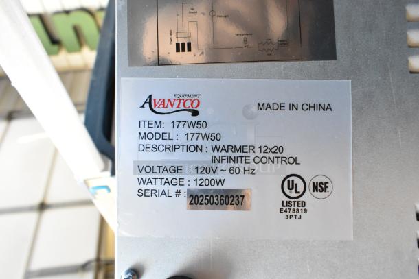 Brand new Avantco 177W50 stainless steel electric countertop food warmer, 12"x20", 120V, 1 phase, UL and NSF listed.