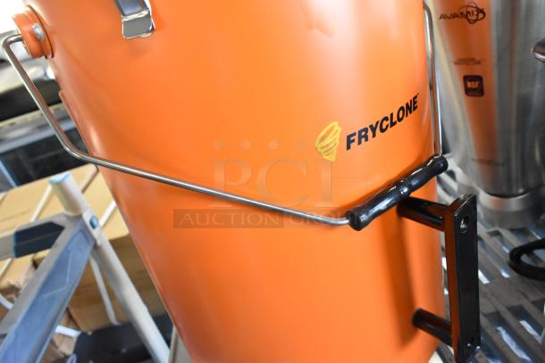 BRAND NEW Fryclone 6.5 Gallon Orange Utility Oil Pail, model 259FOPN6GL. Features minor scratches.