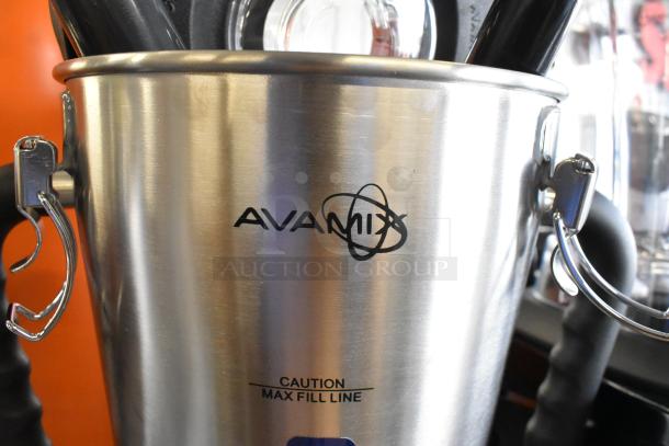 AvaMix stainless steel blender pitcher with logo and "CAUTION MAX FILL LINE" marking, brand new condition.