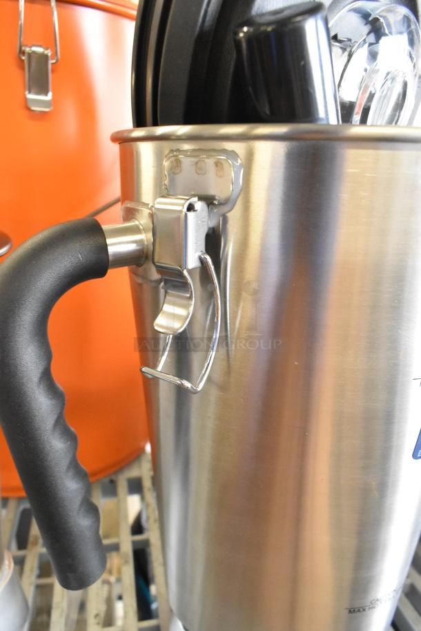 AvaMix stainless steel blender pitcher with black handle, new condition, scratch and dent offer.