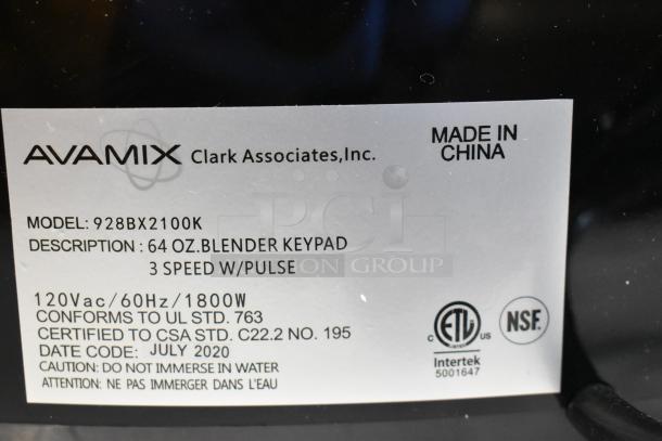 Brand new 2020 AvaMix 928BX2100K commercial blender, 3 1/2 hp with 64 oz. Tritan container. Keypad control, adjustable speed. 120V.