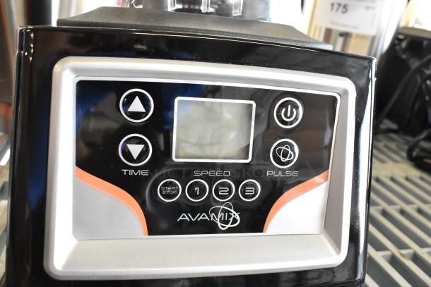 AvaMix 928BX2100E commercial blender with touchpad controls, timer, adjustable speed, and scratch marks.