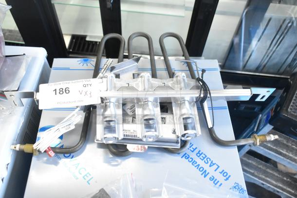 Frymaster 1085996SP VIB Board Assembly, new condition, with attached burner and labeled auction tag reading "QTY Vx3".