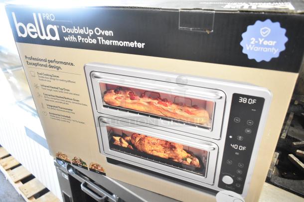 Bella Pro DoubleUp Oven, new, scratch and dent, with probe thermometer. Dual cooking zones, 2-year warranty.