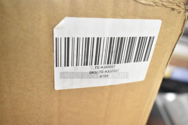 BRAND NEW KI02057 Stainless Steel 2 Bay Fryer box with barcode and SKU label; minor scratches visible.