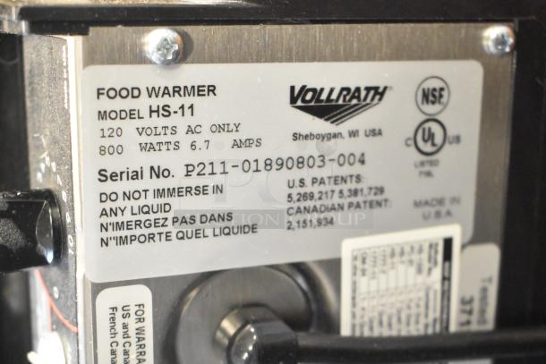 Brand new Vollrath HS-11 stainless steel 11 qt. soup warmer. 120V, 800W, scratch and dent condition, labeled with specs.