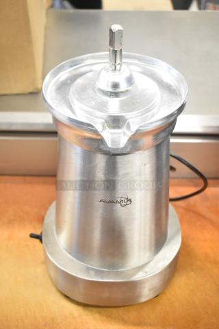 Brand new AvaMix 928CJ1400 electric stainless steel citrus juicer base, 120 volts, minor scratches, sleek design.