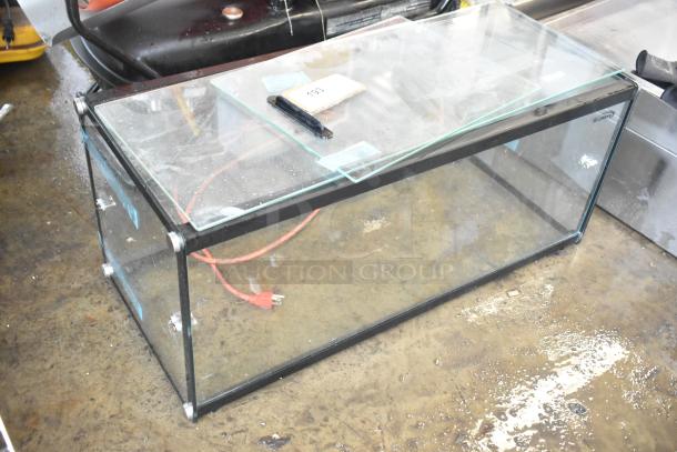 Rectangular glass case, missing back and bottom panes, sturdy metal frame, item number 193 visible on top panel.