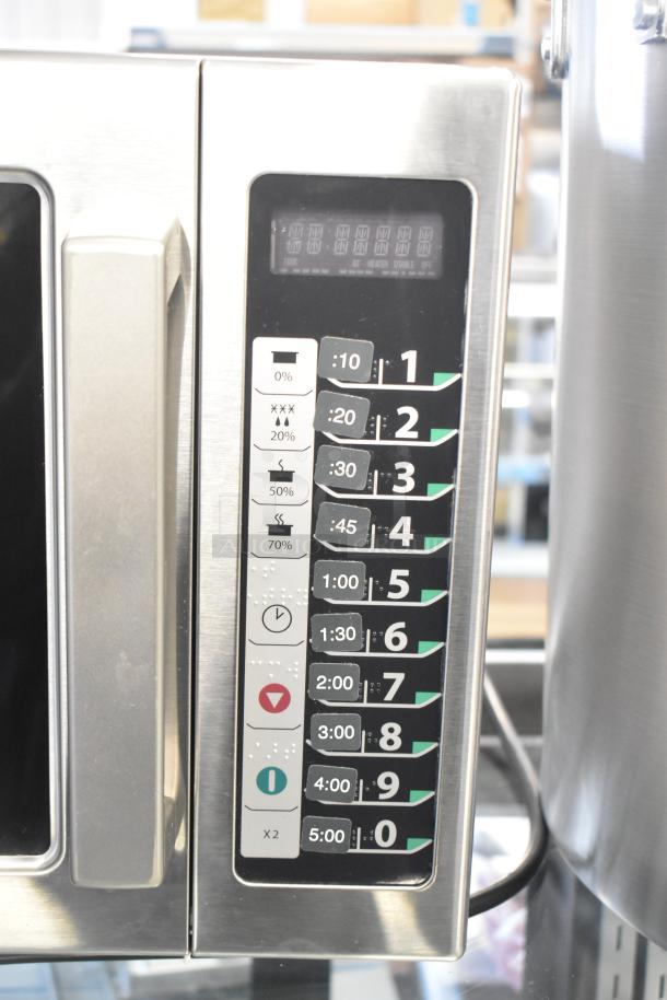 2025 Amana RCS10TS stainless steel commercial countertop microwave oven with digital control panel, 120 volts, 1 phase.