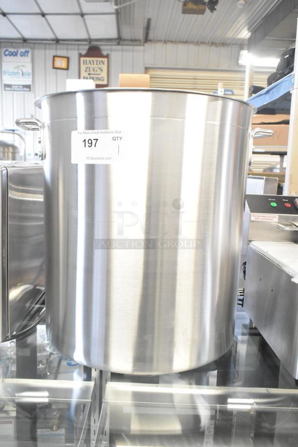 Choice 471GR60QT 60 Qt. aluminum stock pot with steam insert, standard weight, sleek design, auction label "197".