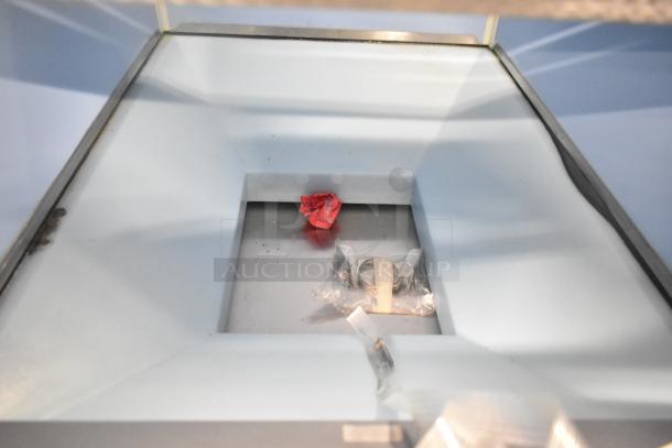 BRAND NEW 2024 Scotsman FS1222A-32B ice head on 2025 ICS730-A bin, mounted on Follett stand with gray ice cart.