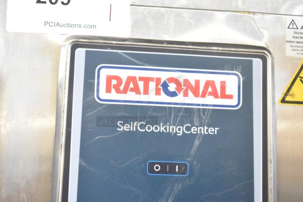 2019 Rational SCC WE 62 Self Cooking Center, stainless steel, with UltraVent hood, double pan rack. Door issue, 480V, 3-phase.