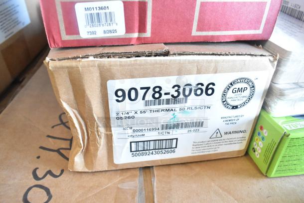 Tiered auction lot including Rubbermaid Auto Foam refills, Aqua Sparkle detergent, and Dymo Label Printer. Visible labels show packaging details. 