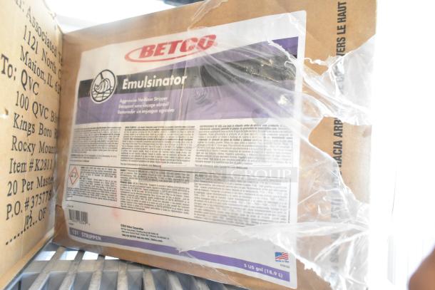 6 boxes of Betco Emulsinator Aggressive Non-Rinse Stripper, item K2811 000 000, in new condition.