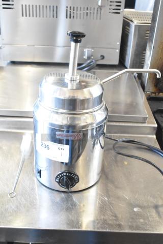 Server FSP stainless steel commercial countertop food warmer, 120V, 1 phase, with temperature dial, caution label visible.