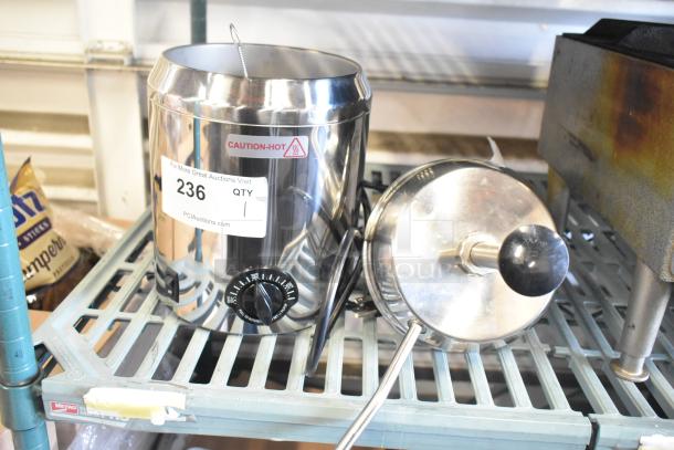 Server FSP stainless steel countertop food warmer, 120V, 1 phase, with temperature dial. Features caution hot label.