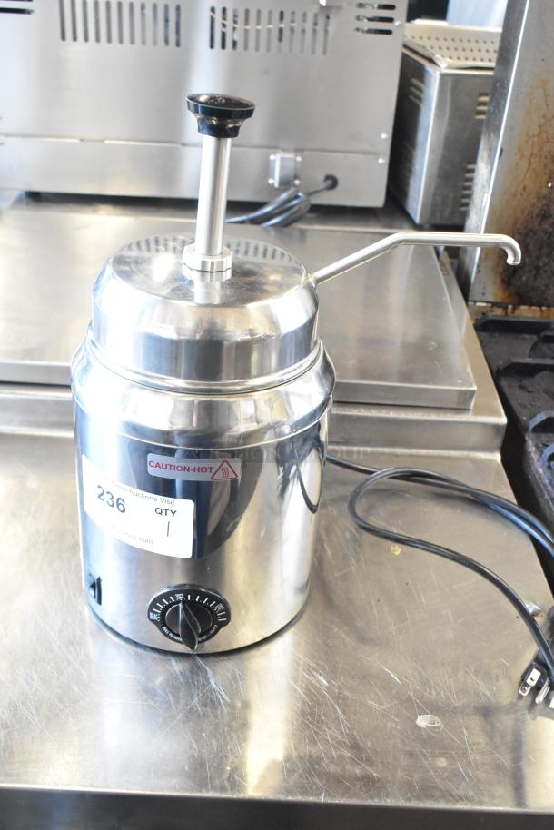 Server FSP Stainless Steel Commercial Food Warmer, countertop model, 120 Volts, with temperature dial and "Caution: Hot" label.