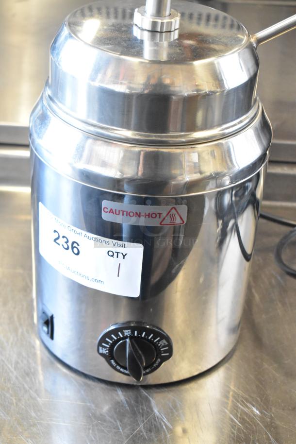 Server FSP stainless steel commercial countertop food warmer in good condition, 120 volts, 1 phase. Label reads "Caution-Hot."